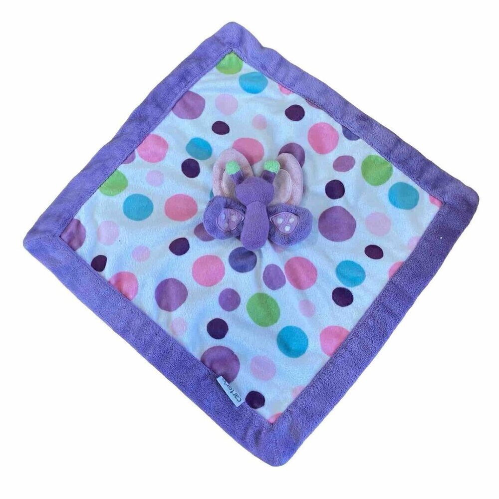 Carters Purple Butterfly Thick Polka Dot Girly Security Blanket Lovey Baby Toy